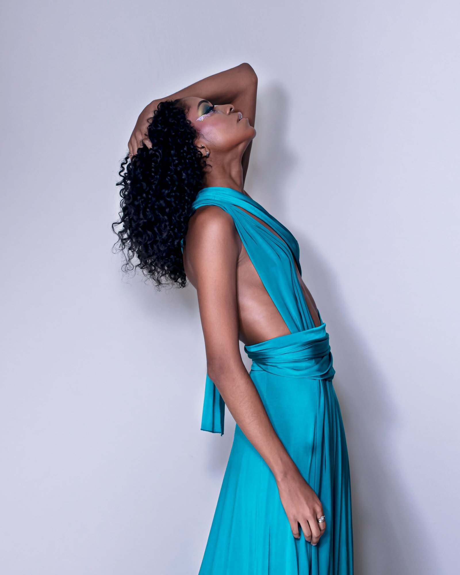 woman in blue dress